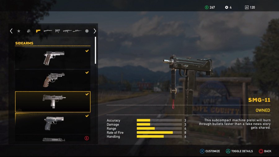 Far Cry 5 Weapons List - Unlockable Sidearms - SMG-11