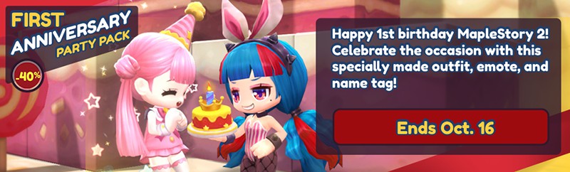 Celebrate a year of MapleStory 2 with this birthday themed-pack